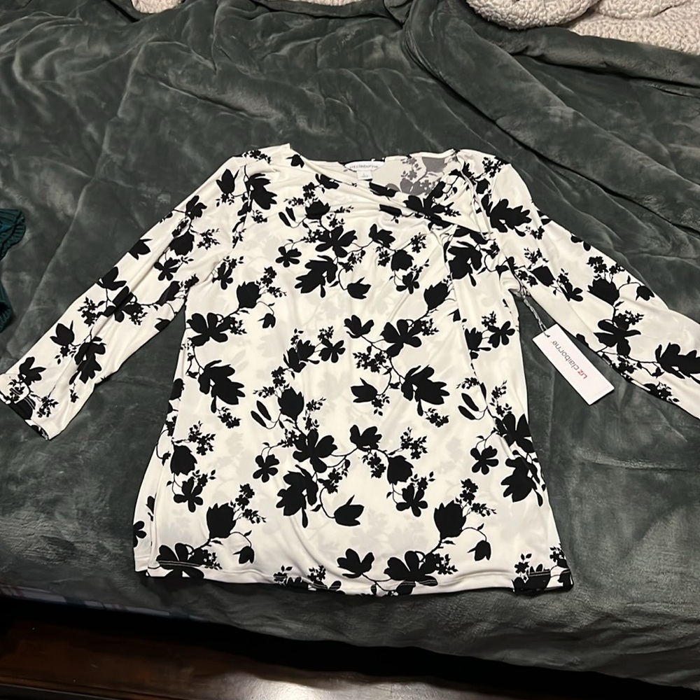 Liz Claiborne NWT Women’s Size Large Dressy Casual Knit Blouse White and Black